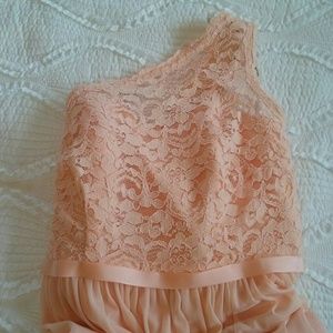 Davids Bridal long one shoulder lace dress